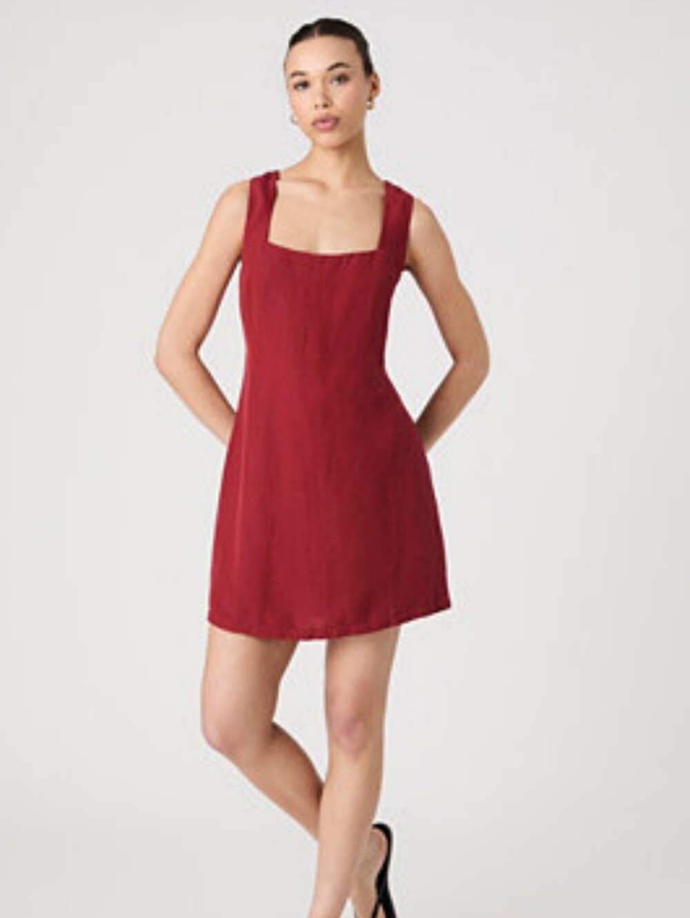 NWT  French Connection Linen Bland Red Square-Neck Mini Dress